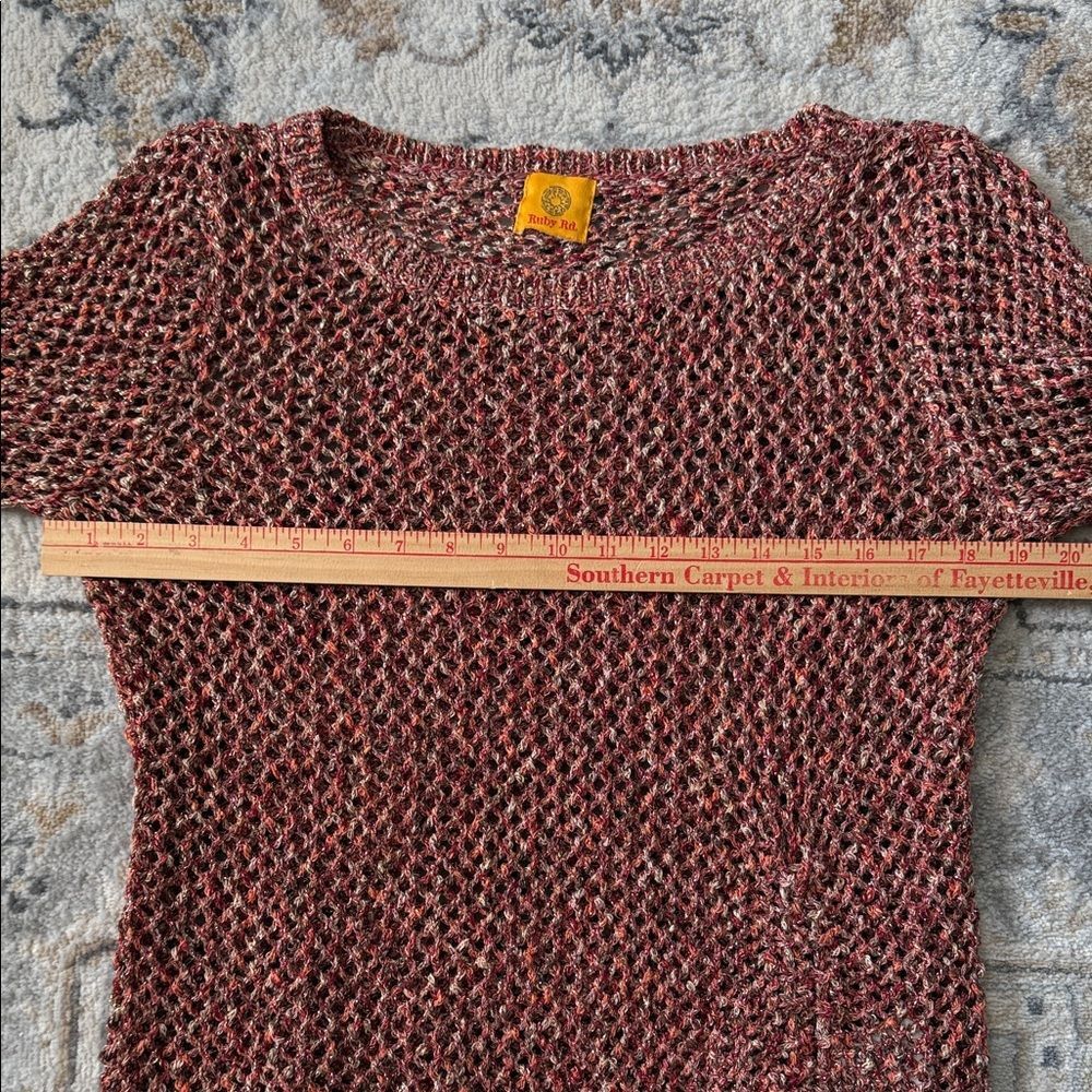 Ruby Rd. Red Multi Color Open Knit Top with Draws… - image 9